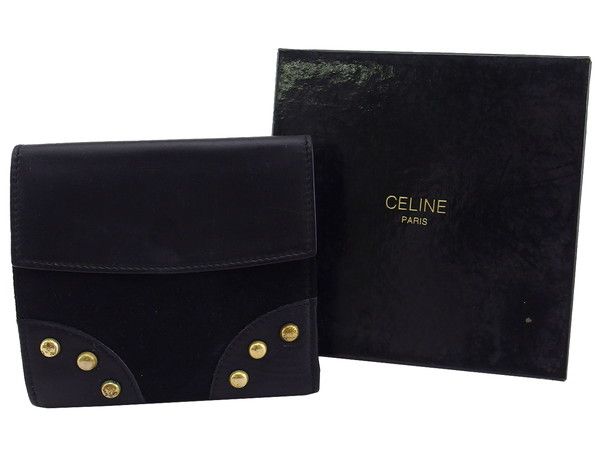 セリーヌ CELINE 二つ折り財布 ブラック×ゴールド レディース