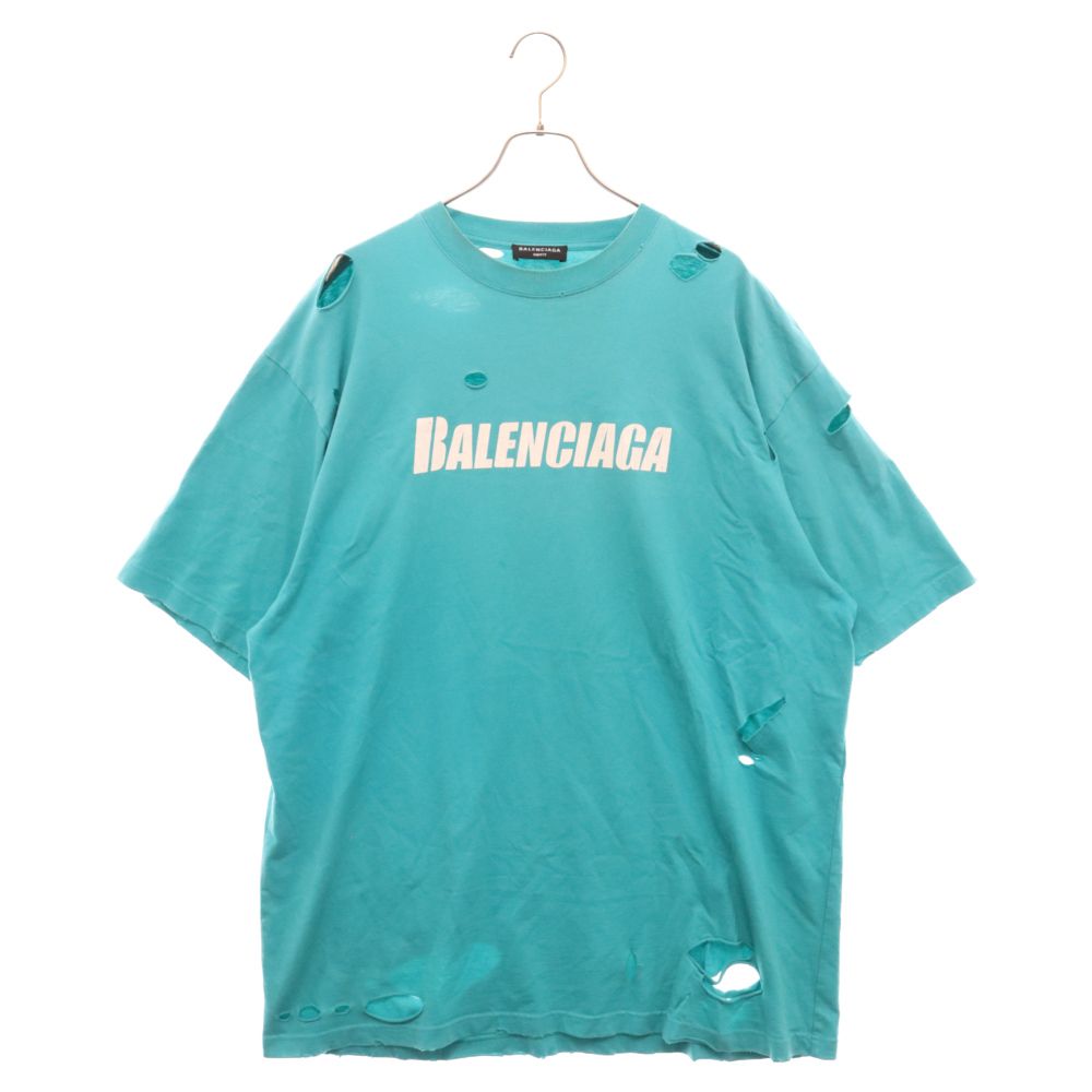 BALENCIAGA (バレンシアガ) 21SS Caps Destroyed Flatground Tee デストロイフラットグラウンドTシャツ 半袖カットソー  ダメージ加工 651795 TKVB8 ブルー - メルカリ