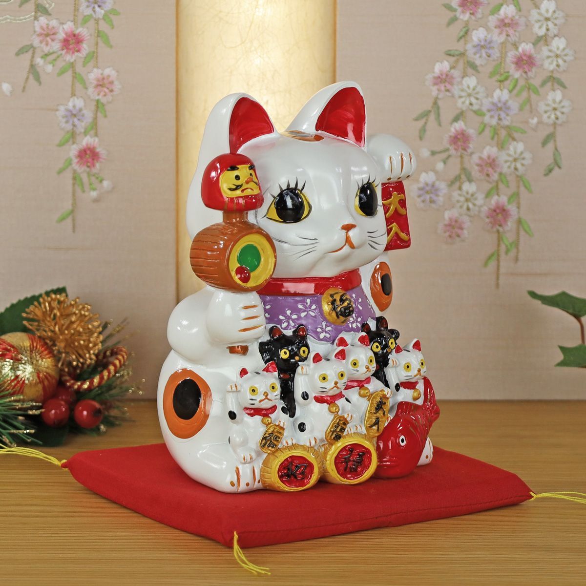 招き猫 置物・開運・縁起物・金運・風水(親子 招福 バンク