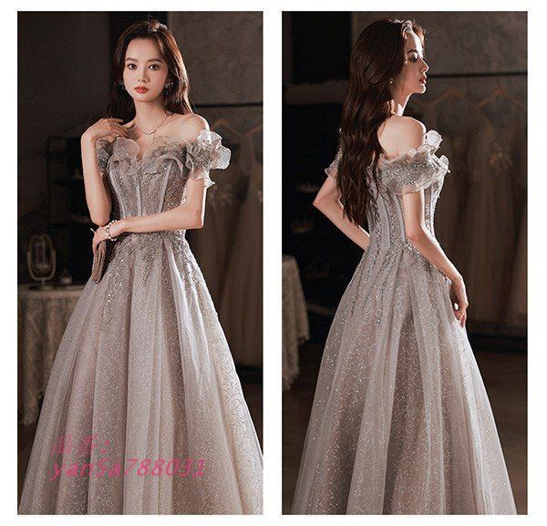 パーテイードレス ロング丈ドレス レディース オフショルダー 肩出し キラキラ着痩せ 発表会 演奏会 yan5a788031