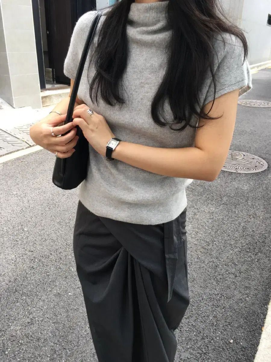ミンユ mlnyu autumn オータム ラップスカート チャコール