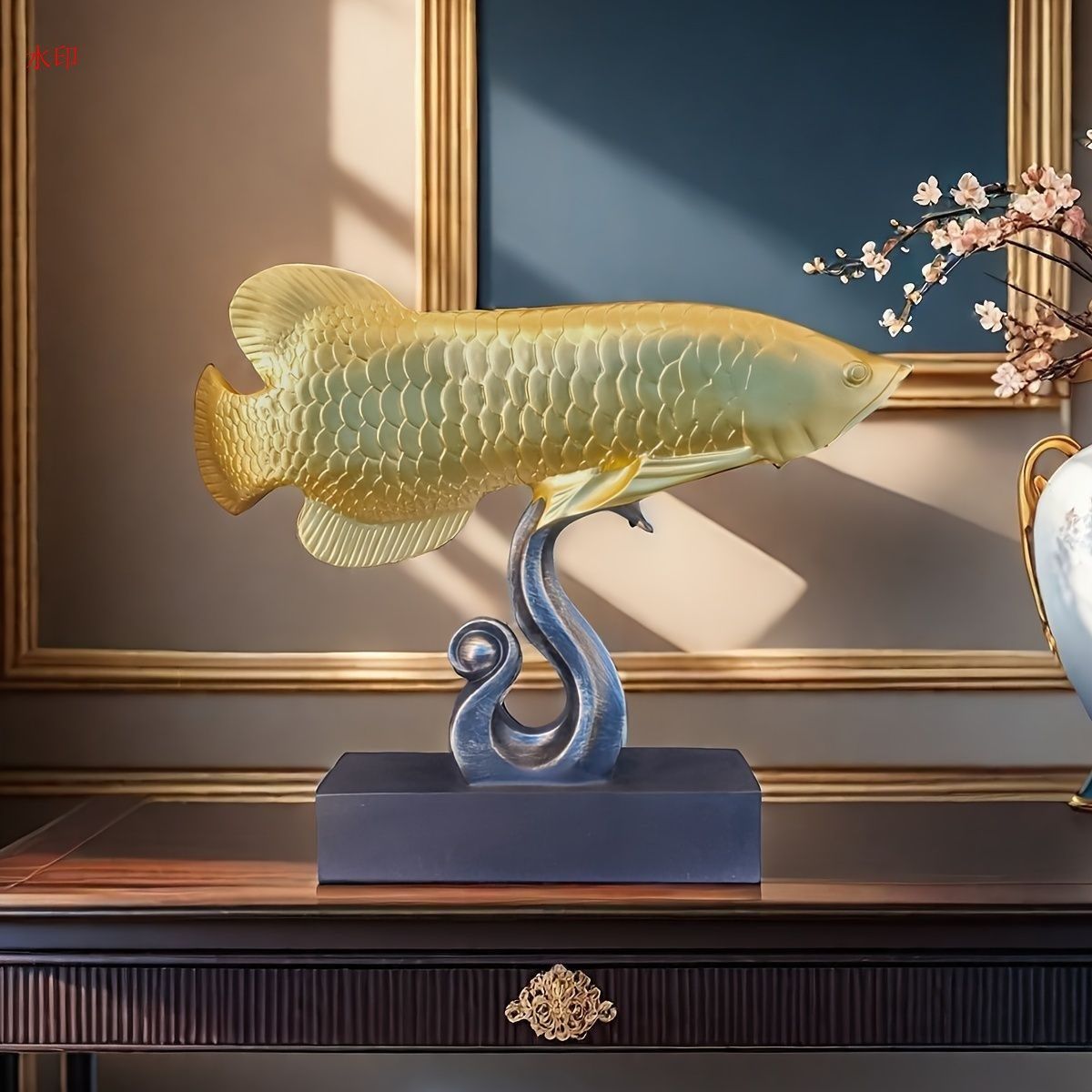 アロワナ ゴールド 置物 風水 樹脂 ゴールデン ドラゴン フィッシュ 魚 マネー フィッシュ スタチュー 置物 ホームファニッシング ラッキー オーナメント インテリア おしゃれ