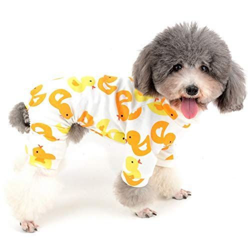 Sサイズ x 1_Duck ZUNEA 犬 つなぎ パジャマ 春夏 ロンパース 小型犬 洋服 おしゃれ かわいい ダック柄 ドッグウエア Tシャツ 部屋着 寝間着 抜け毛防止 ペット 犬の服 猫服 お散歩 お洒落 S