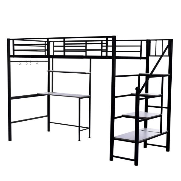 ロフトベッド 階段付き シングル パイプベッド シングル デスク付き 高さ170cm 耐荷重150kg 収納 子供ベッド パイプベッド コンセント システムベット 爆買 NEXPOTALLINN_EU