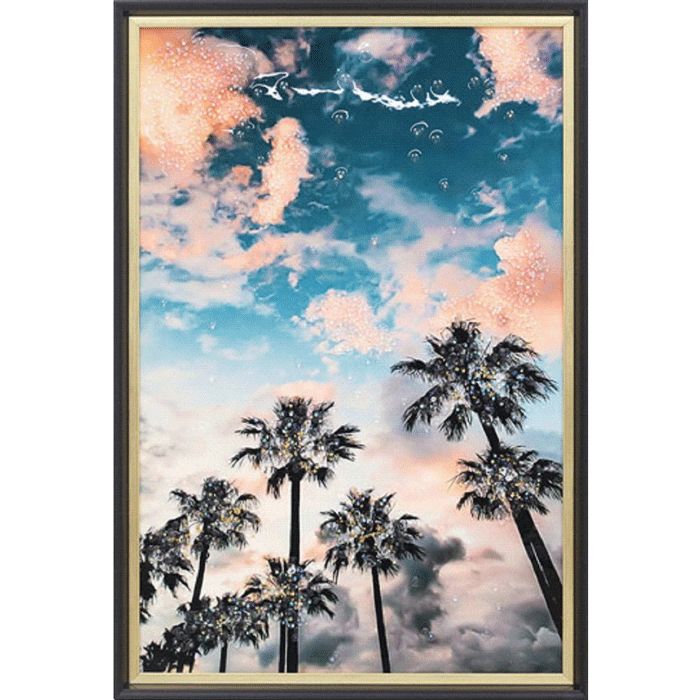 完成品/送料無料】アートパネル 景色 木 額縁入 青空 クリスタルアート