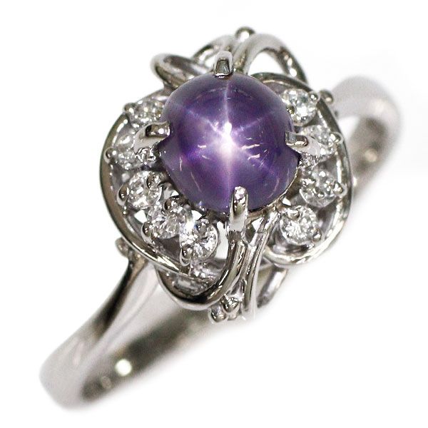 Pt900 スターサファイア ダイヤモンド リング 1.63ct D0.14ct