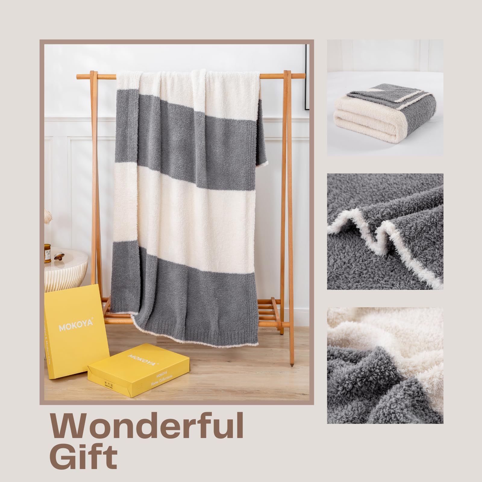 人気商品】プレゼント (ボーダーグレー 大判 膝掛け 掛け毛布