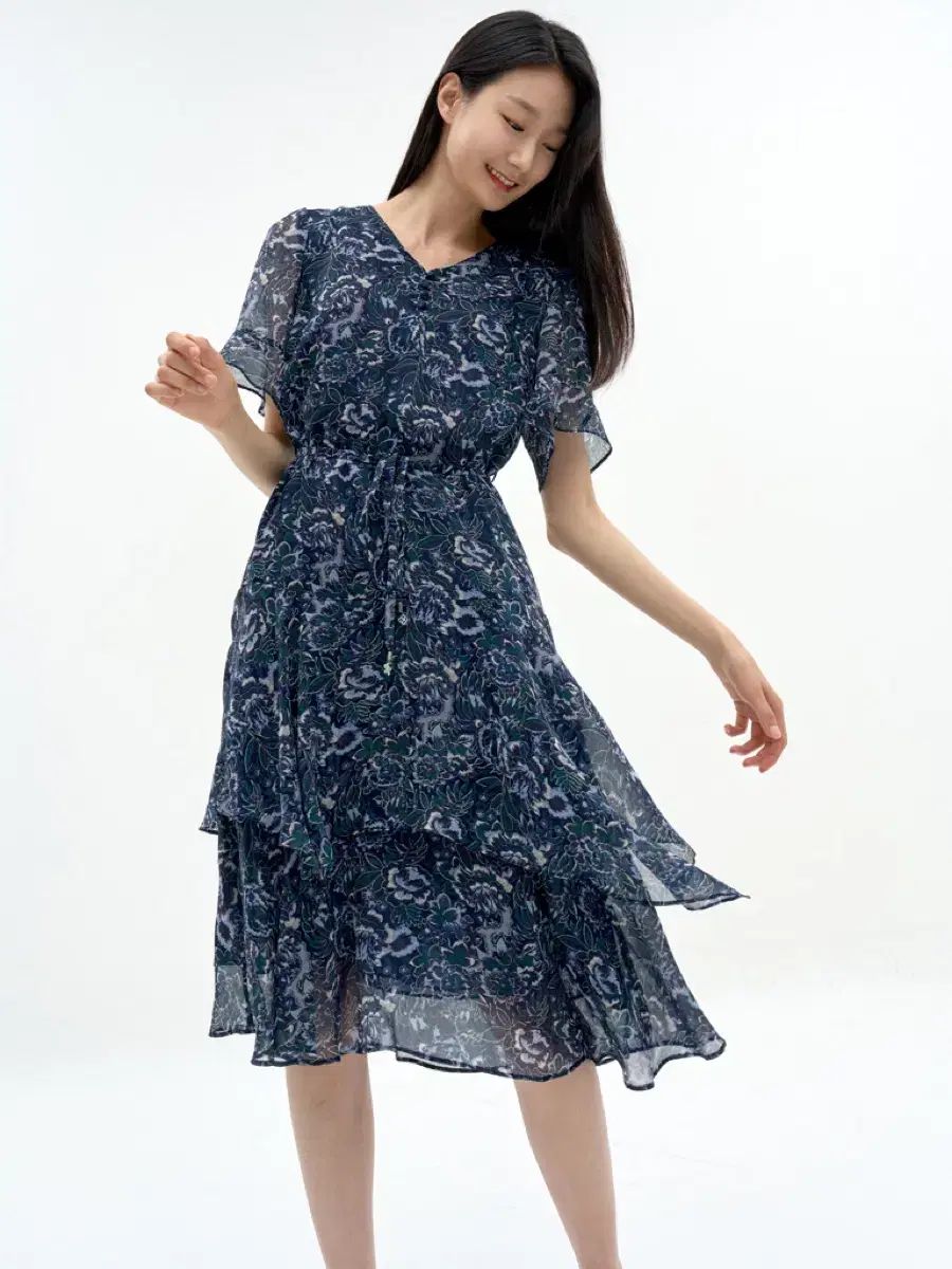 ほぼ zishen シフォン Vネック ワンピース 100 ネイビー