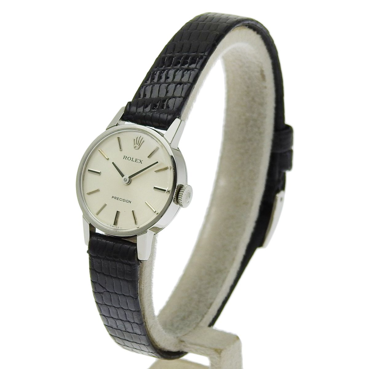 ロレックス 2649 プレシジョン SS 革 手巻き 腕時計 ホワイト ブラック レディース 41100087823 アラモード