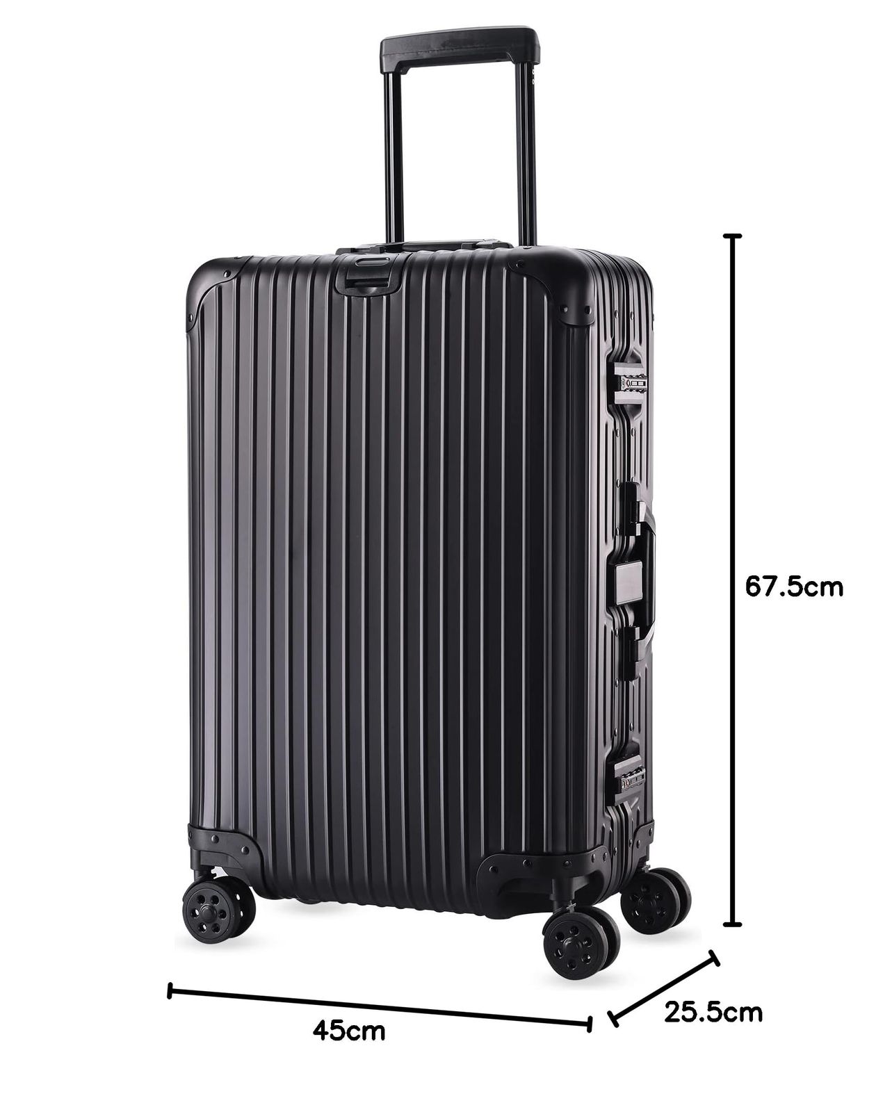 Yuweijie スーツケース キャリーケース オールアルミ合金ボディキャリーバッグ 4-6泊 機内持ち込み 耐衝撃 大型 軽量 静音ダブルキャスター TSAロック搭載 旅行 出張 Mサイズ 黒 Medium Black