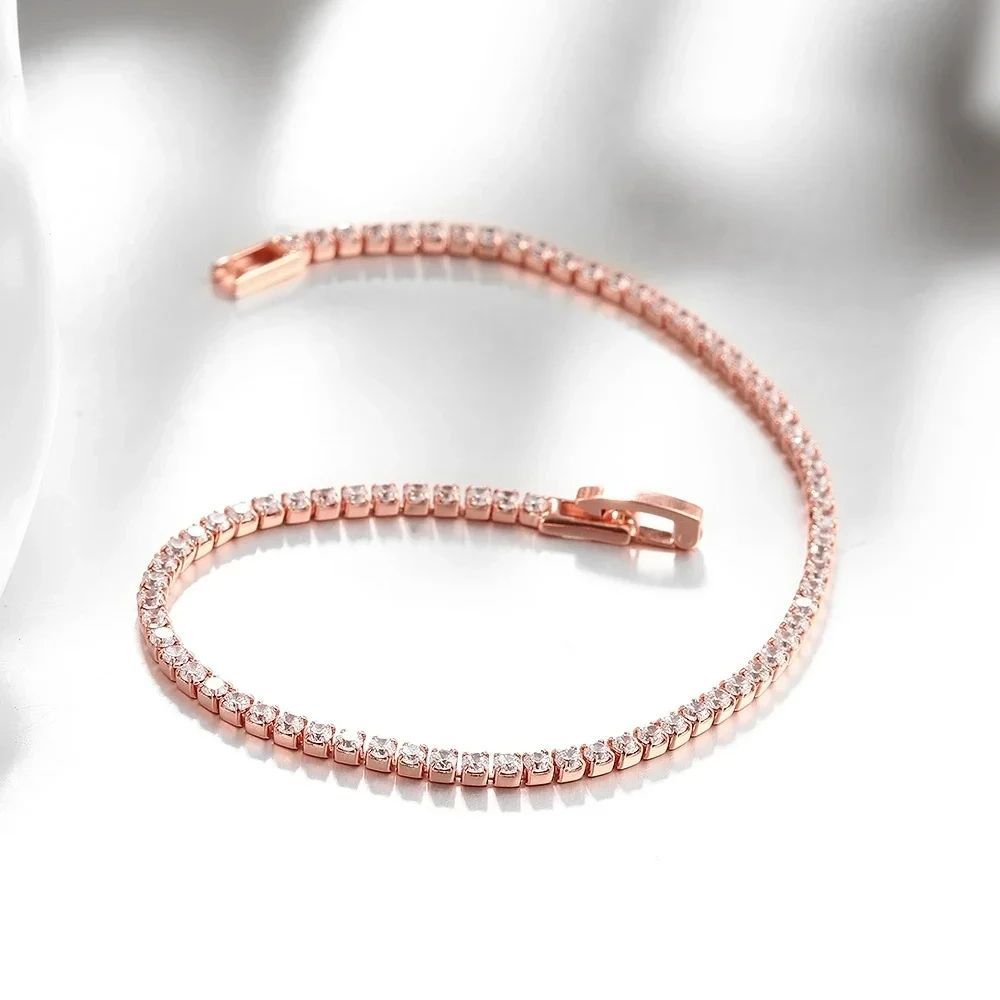 18K仕上 モアサナイト 2mm テニスブレスレット ローズゴールド 18cm 