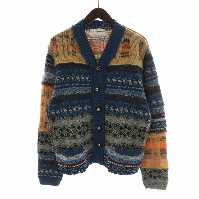 希少パッチワークDOLCE&GABBANAウールニットカーディガンMドルチェDG