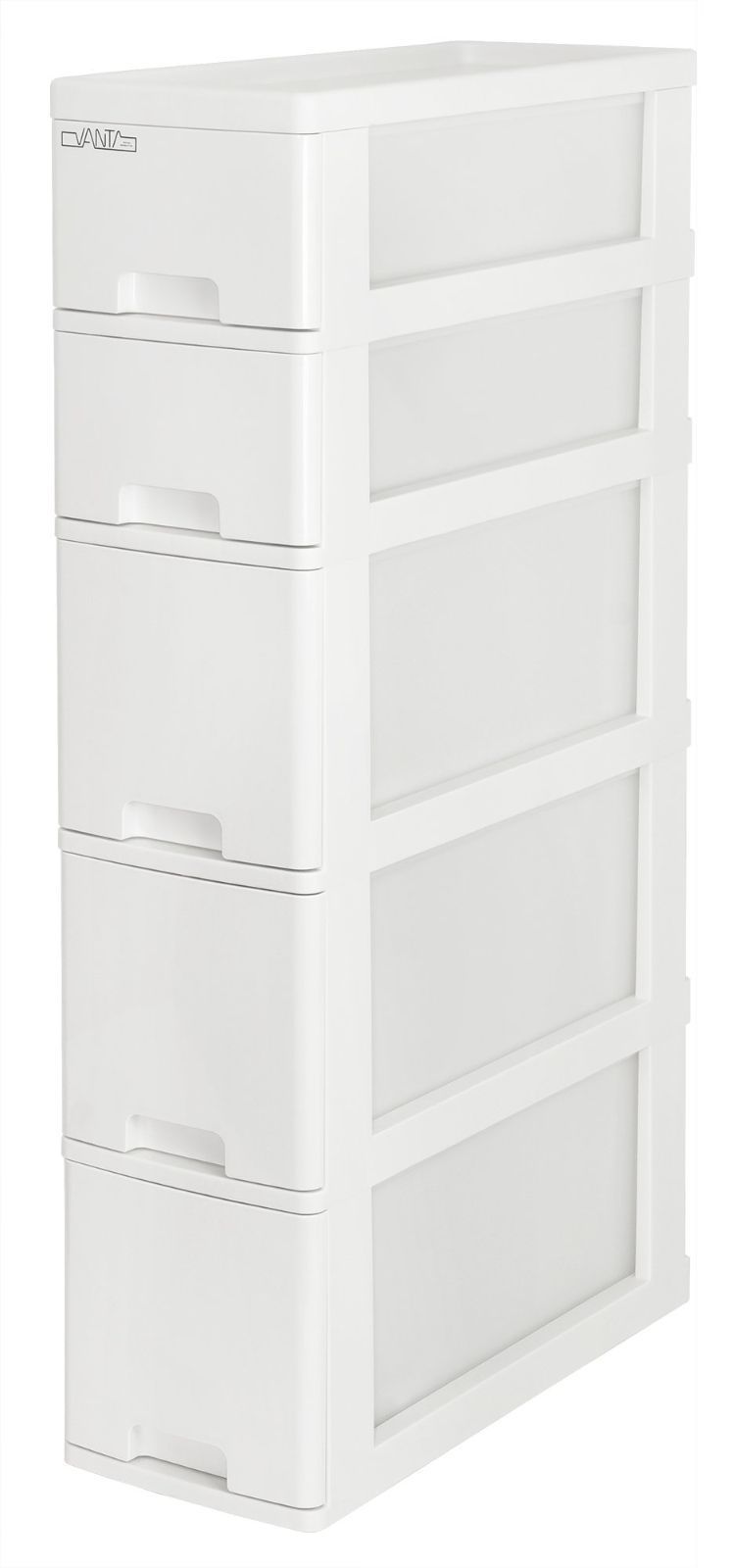 在庫処分 バンテスリム5段 隙間収納ボックス 幅18.2×奥45×高85.5cm サンコープラスチック ホワイト