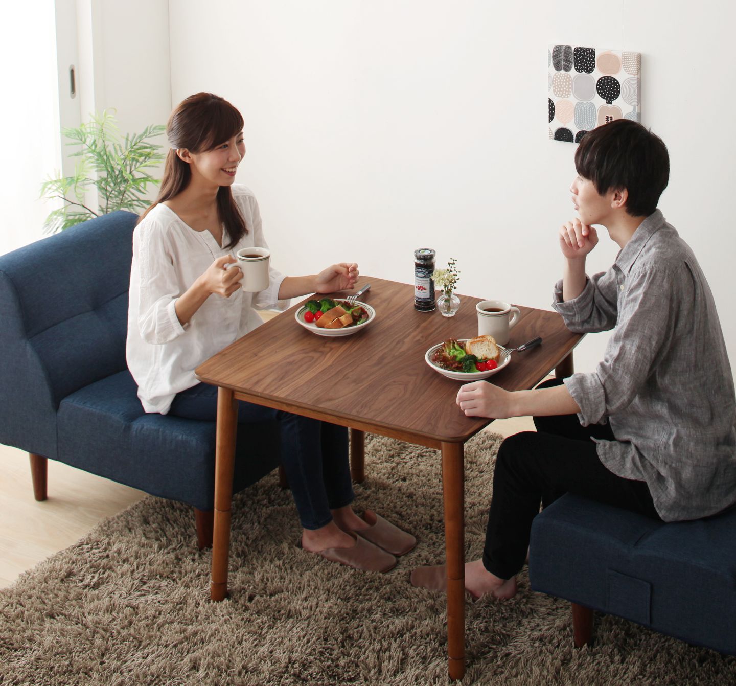 ♪2人用 天然木 こたつテーブル 幅75cm こたつ 高さ調整 センターテーブル リビングテーブル 食卓 テーブル