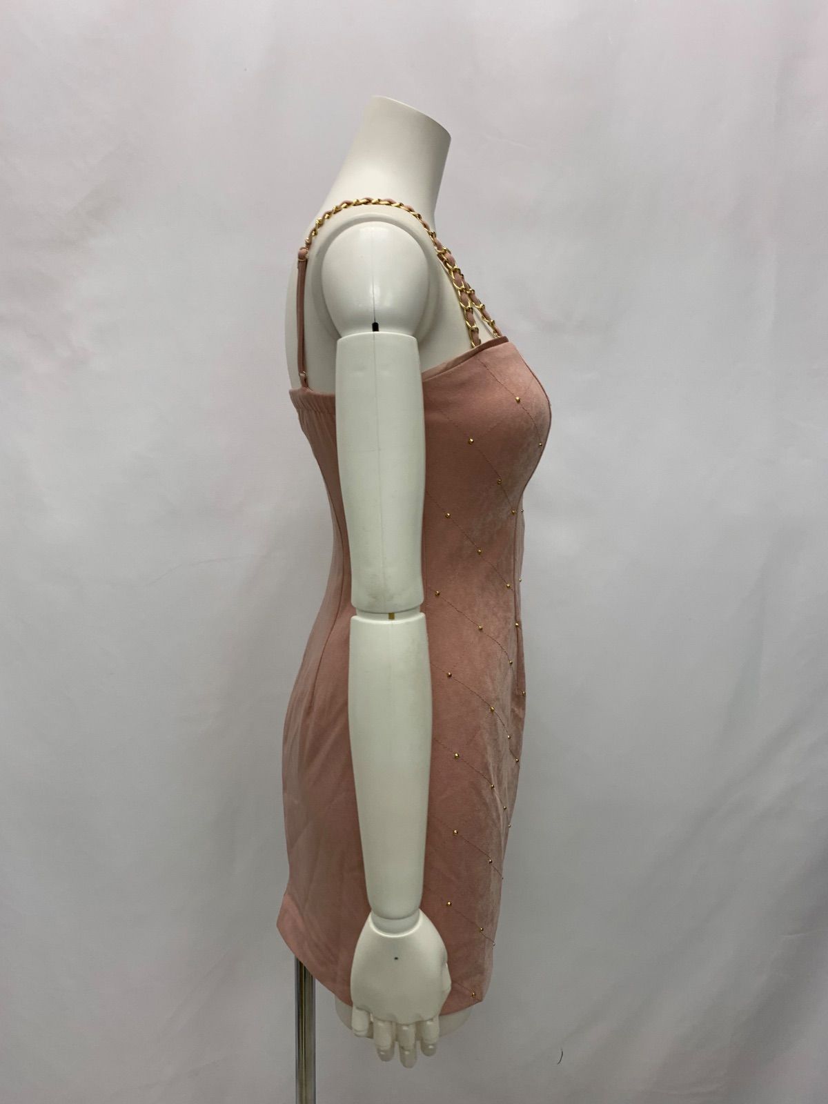 1527 ROBE de FLEURS Glossy ローブドフルール グロッシー キャバクラ ドレス スエード調 スタッズ タイト ミニ ゴールドチェーン キャミ キャバドレス S