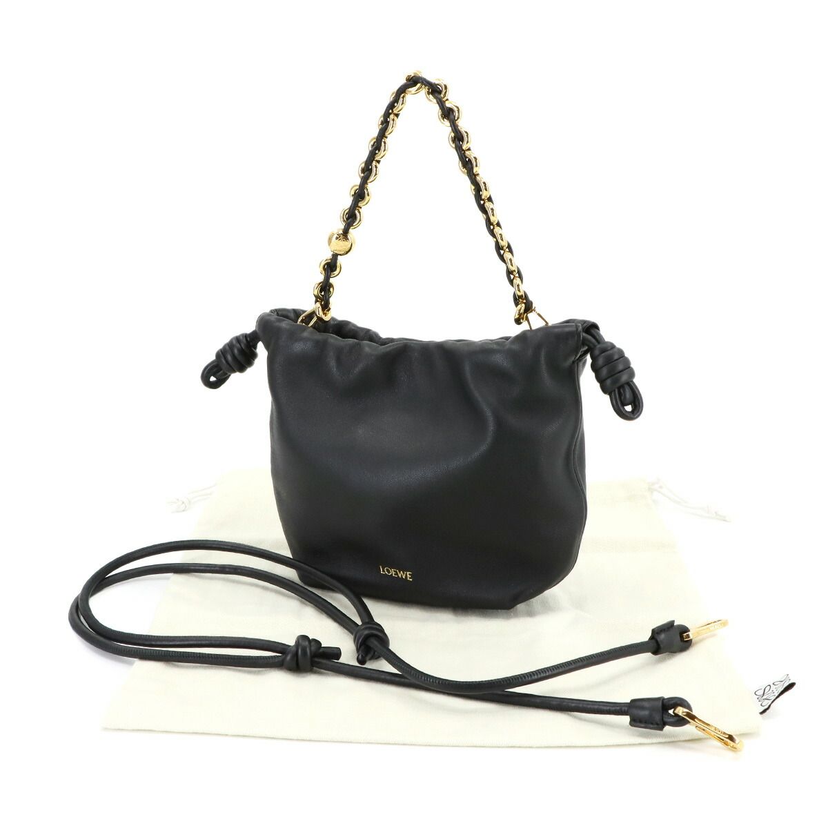 ロエベ LOEWE フラメンコ パース ミニ 2way ハンド ショルダー バッグ レザー ブラック ゴールド 金具 90296012