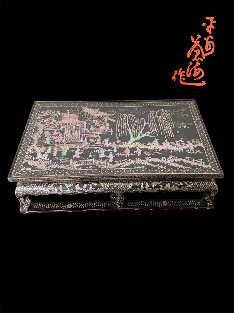 値下げ！時代 総螺鈿細工 人物 長方平卓 花台 飾台 香炉台 木製 漆芸