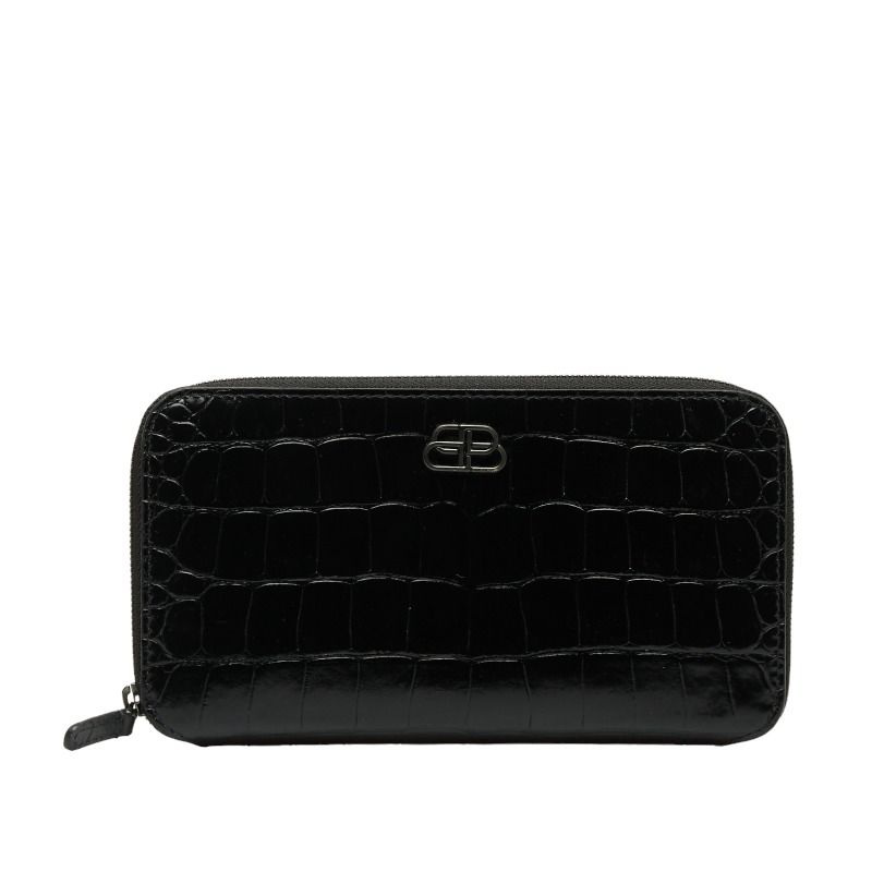 バレンシアガ BBロゴ クロコ型押し ラウンドファスナー 長財布