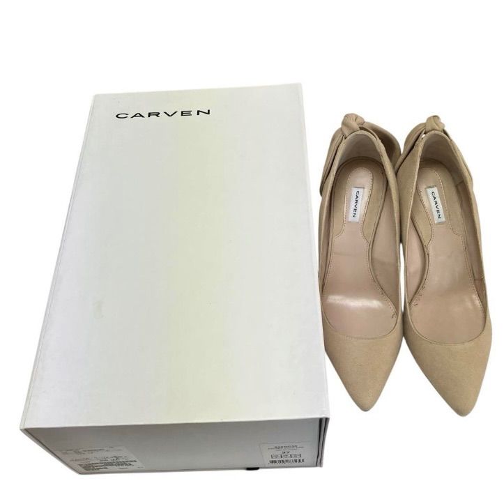 CARVEN スエードリボンパンプス ベージュ 37 ウェッジソール 上品 CARVEN カルヴェン スエードリボンパンプス ベージュ 37