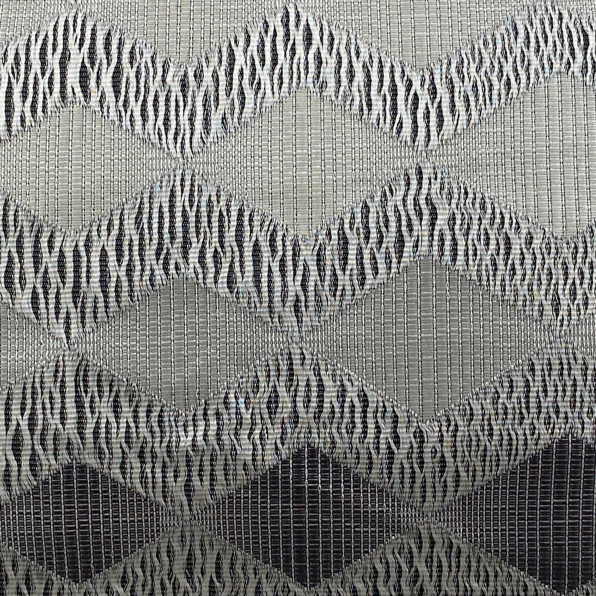 袋帯 証紙 小森草木染工房 秋月織 本場筑前博多織 菱 縞 灰色 全通 正絹