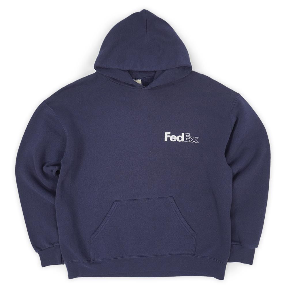 フェデックス FedEx 90s 00s 90-2000年代 ロゴプリント スウェットパーカー 企業ロゴ Leeボディ USA ヴィンテージ アメリカ 古着 メンズ パーカー フェードネイビー 紺 M