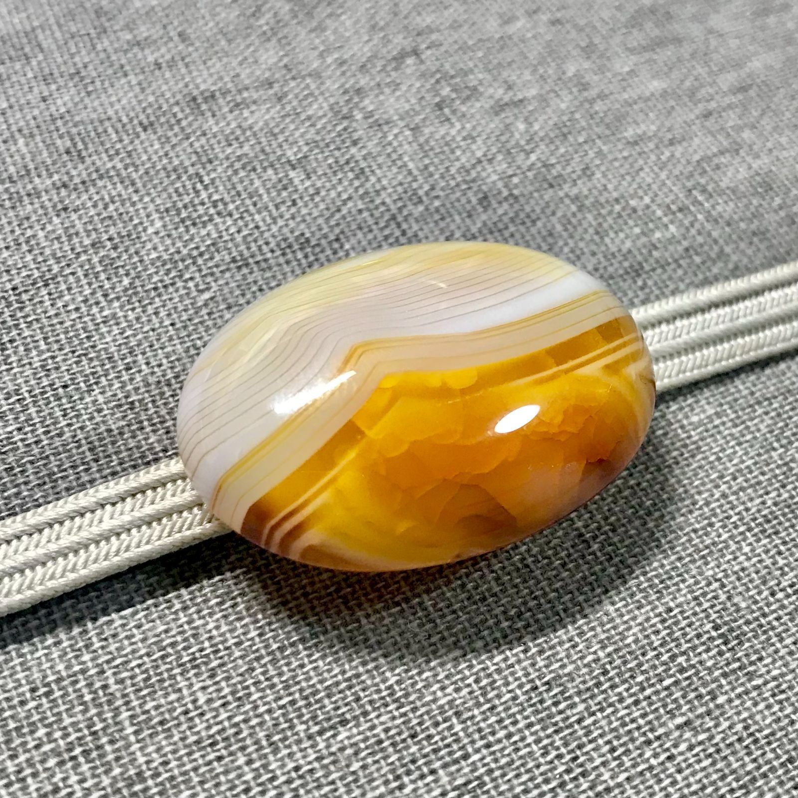 帯留】イエローバンデットアゲート 天然石 瑪瑙 黄瑪瑙 縞瑪瑙