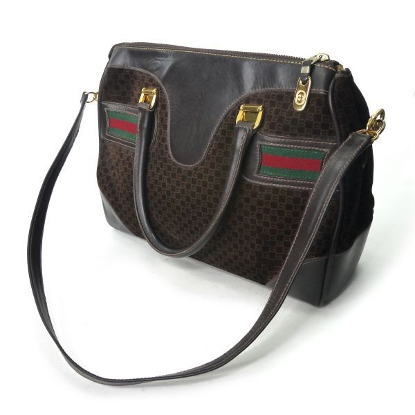 GUCCI グッチ　ダレスバッグ　ボストンバッグ　シェリーライン　スエード　美品 OLD GUCCI SHERRY LINE GG PATTERNED MINI BOSTON SHOULDER BAG