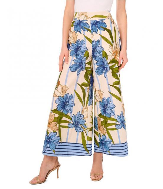 【送料無料】 セセ レディース カジュアルパンツ ボトムス Woven Floral Print Wide Leg Pull-On Coordinating Pants Eggnog