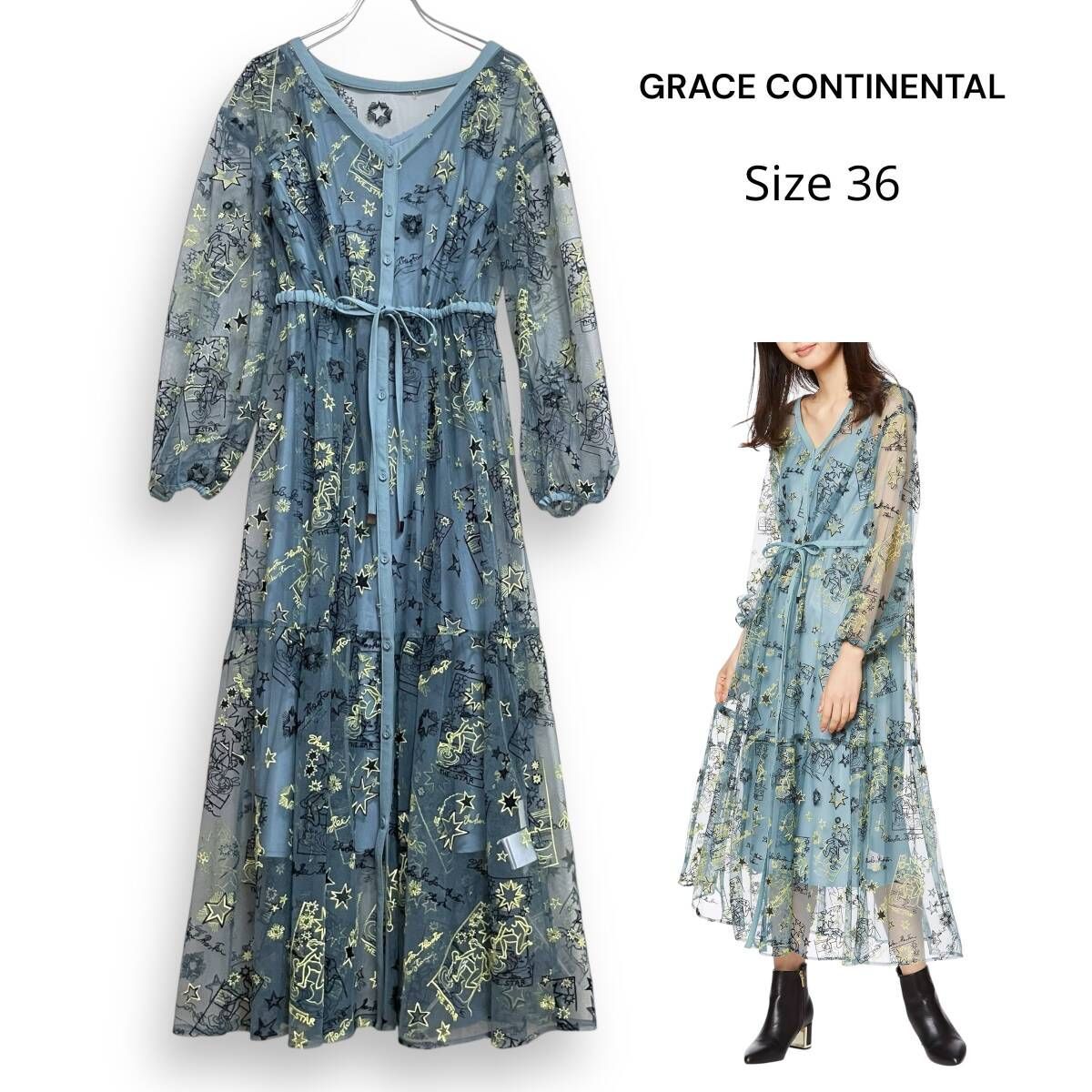 GRACE CONTINENTAL グレースコンチネンタル スターチュール 刺繍 ワンピース 36