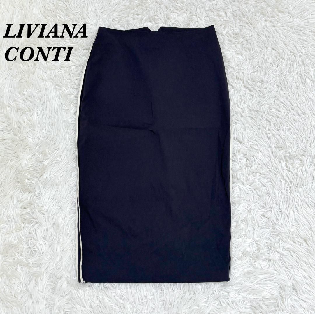 LIVIANA CONTI サイドライン タイトスカート ネイビー 膝下