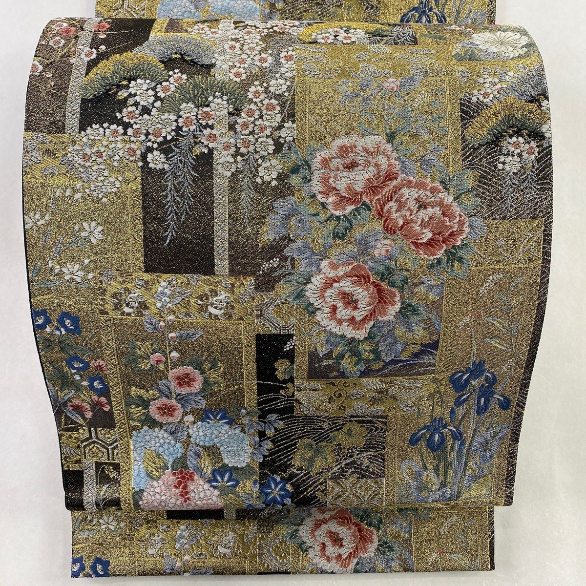 帯帯関連小物袋帯袋帯 総刺繍 四季花 六通 美品 - 着物