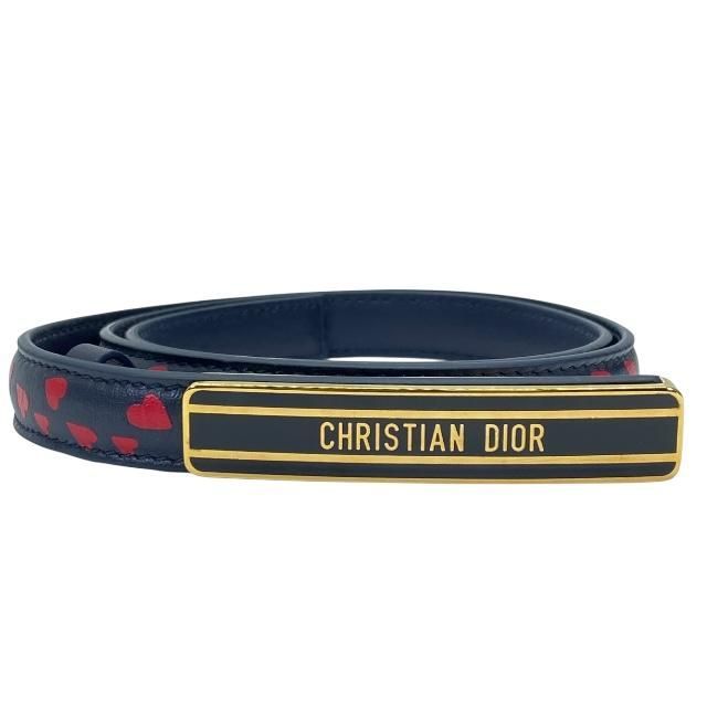 Christian Dior ディオール アイラブパリ ベルト スリム 小物 ハート柄 ロゴ 総柄 レザー ネイビー レッド サイズ 70