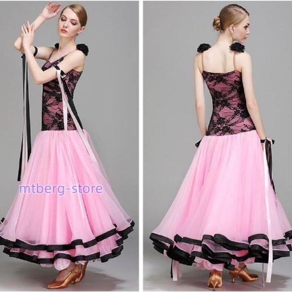 社交ダンス　衣装　ドレス 黒とピンク ビーズ装飾 社交ダンス用ドレス 黒とピンクのビーズ装飾 社交ダンス 衣装 ドレス 黒と