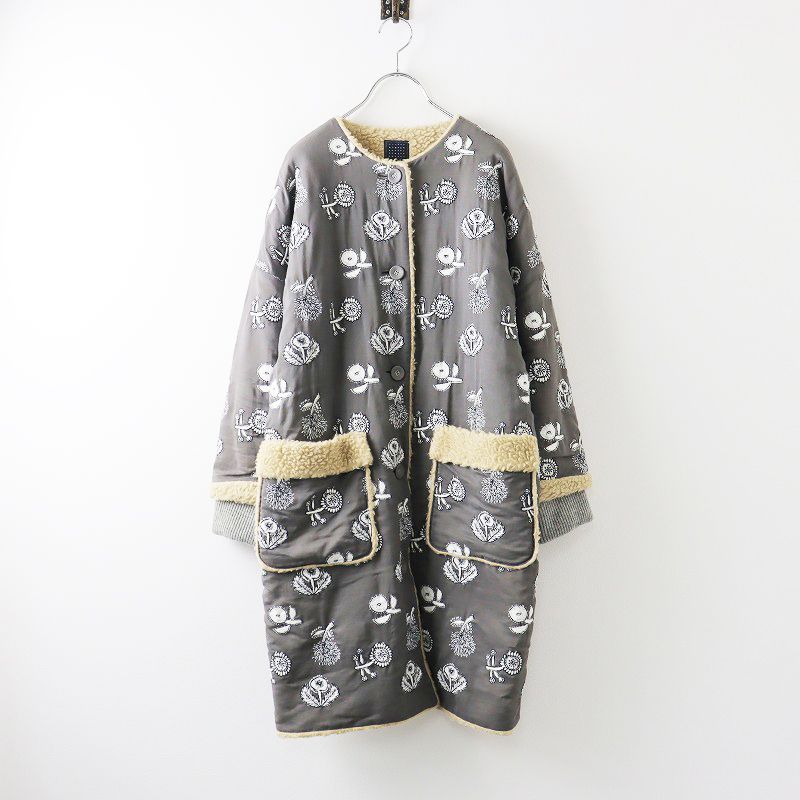 美品 ミナペルホネン mina perhonen quartet ノーカラーコート 38