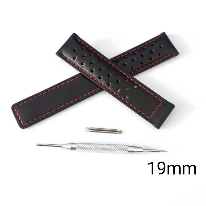 19mm レザー 革ベルト 穴あき ブラック×レッドステッチ 黒×赤 【対応