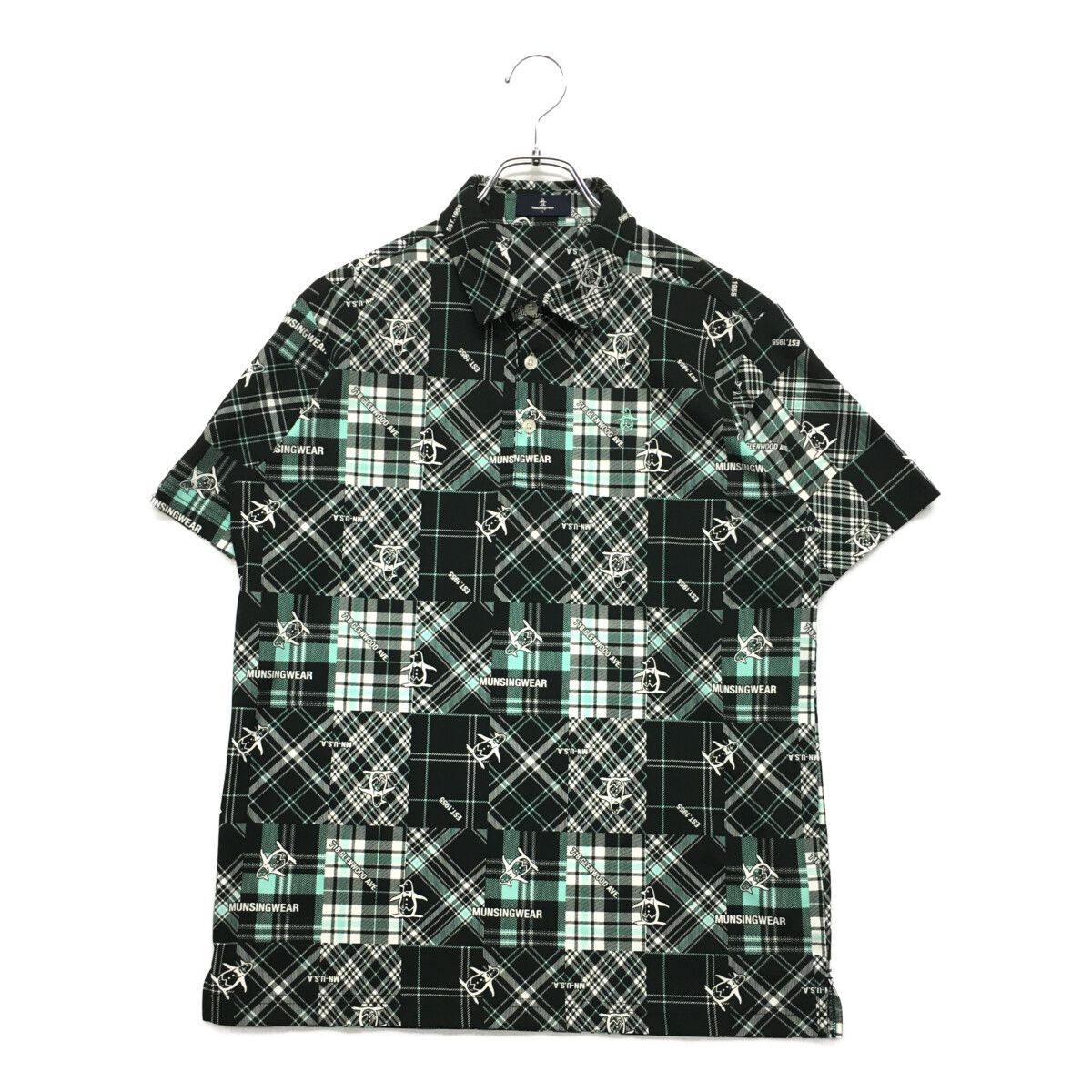 中古 メンズ マンシングウェア Munsing wear 半袖ポロシャツ L 緑 グリーン チェック