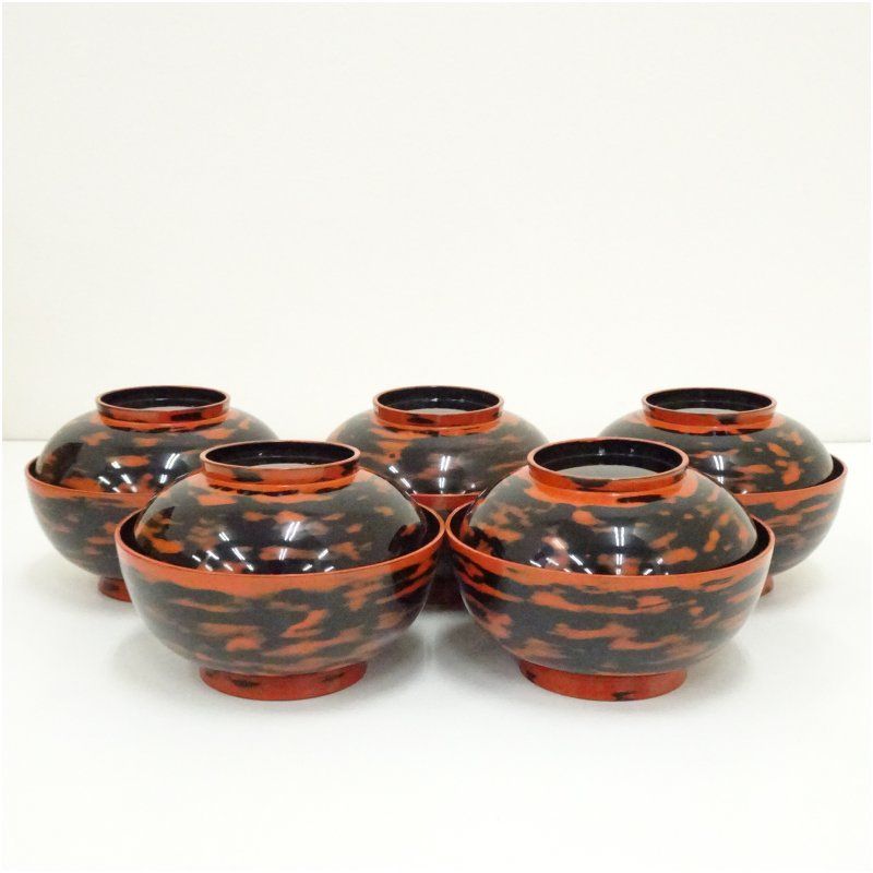 根来塗 青紫園造 煮物椀5客（共箱） 漆器 器 おしゃれ 懐石 割烹