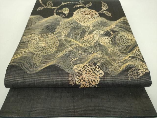 しょうざん 生紬 金糸 ふくろう 名古屋帯 正絹