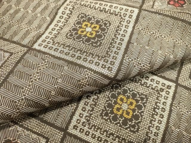 平和屋着物▽上質なお召 単衣 菱吉祥花文 正絹 逸品 CAAV8932gh