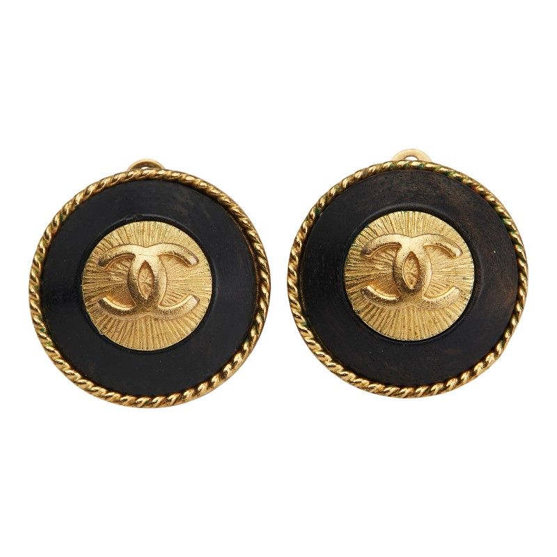 シャネル ヴィンテージ ココマーク ラウンド ゴールド ブラック メッキ レディース CHANEL 222-35194