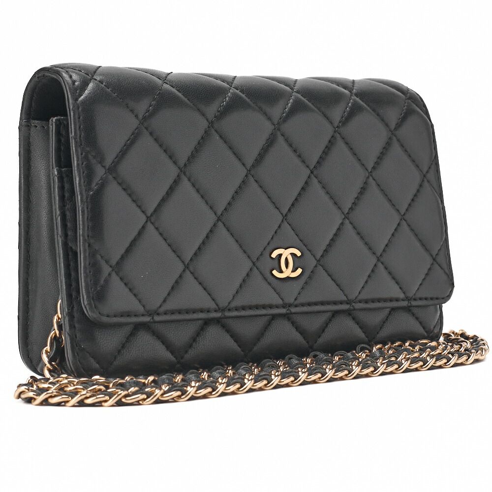 CHANEL シャネル チェーンウォレット マトラッセ ラムスキン 黒