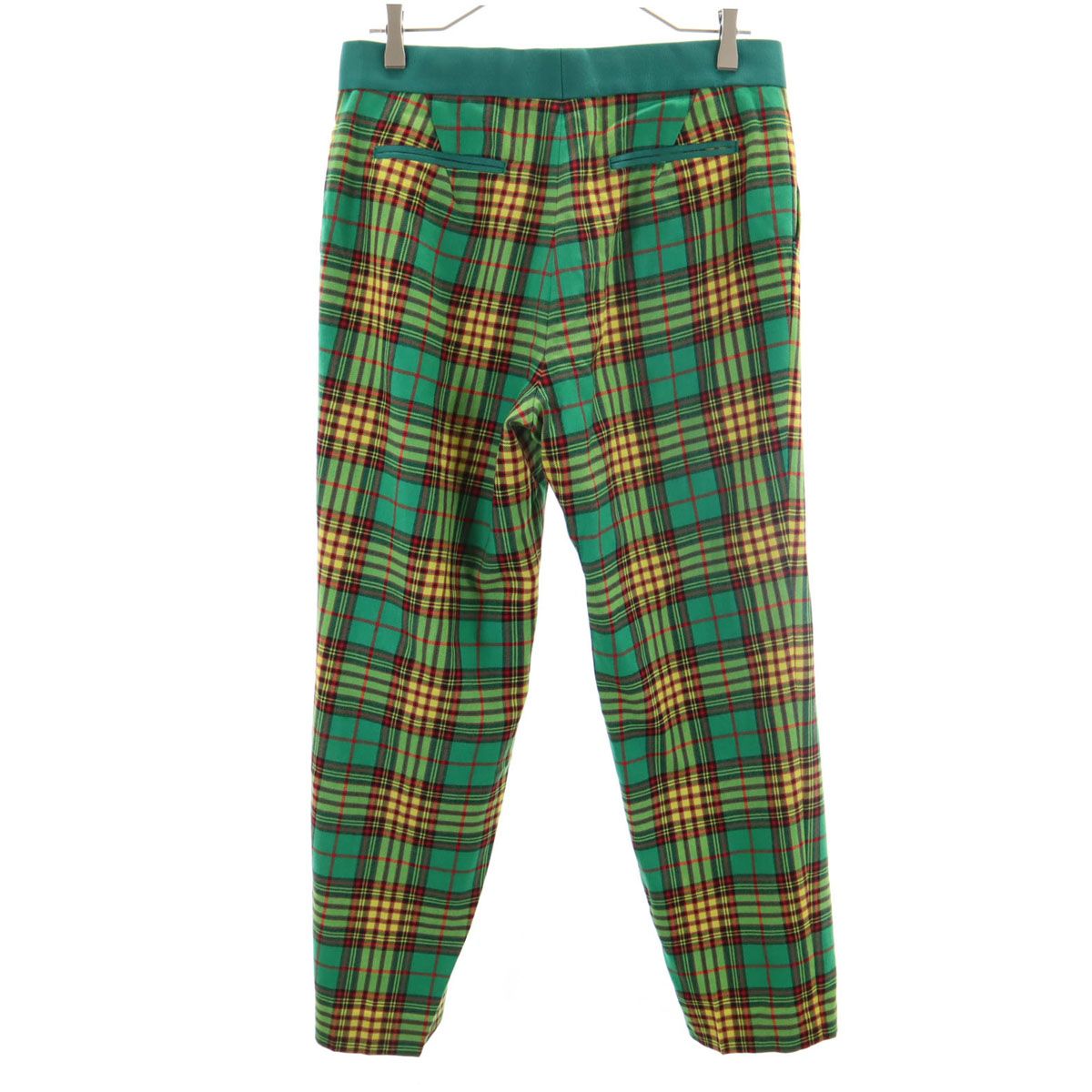 Drawer ドゥロワー ウール チェック柄 テーパードパンツ 40 グリーン レディース 古着