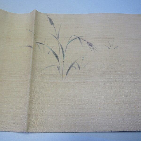 中古】 しゃれ袋帯 正絹 夏帯 薄茶地に稲穂模様 お太鼓柄 洒落袋帯  