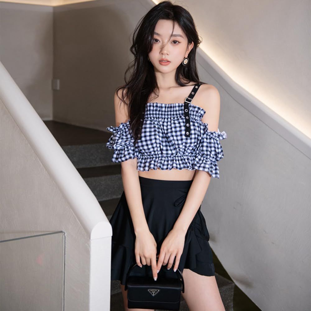 フリル水着 Vネック フリル シンプル ノースリーブ 2colors M/XL フリル水着 Vネック フリル シンプル ノースリーブ 2colors M/XL