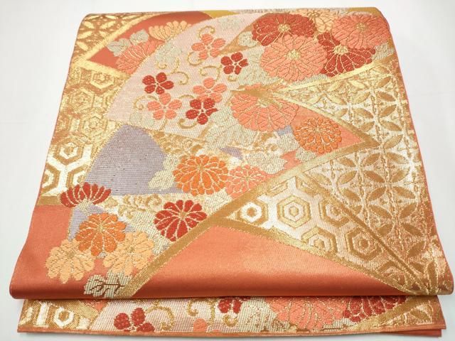 平和屋着物○西陣 川島織物 六通柄 本袋帯 草花文 金糸 正絹