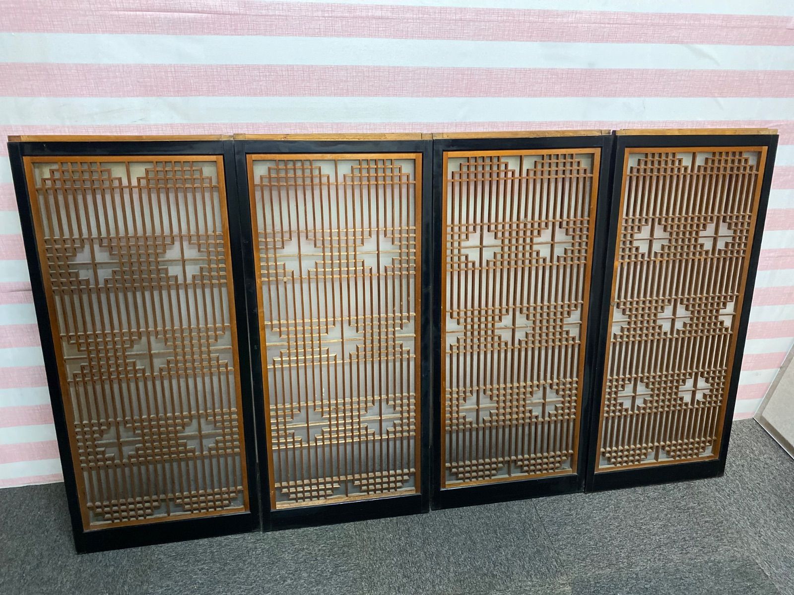 K 建具 4枚組 横44.5×縦100×厚さ3cm らんま ガラス戸 日本建築 和室 DIY 古民家 家屋