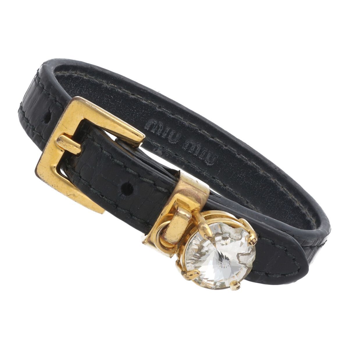 MIU MIU ミュウミュウ ブレスレット レザーブレスレット ストーン レディース アクセサリー ブラック 25009753 UY