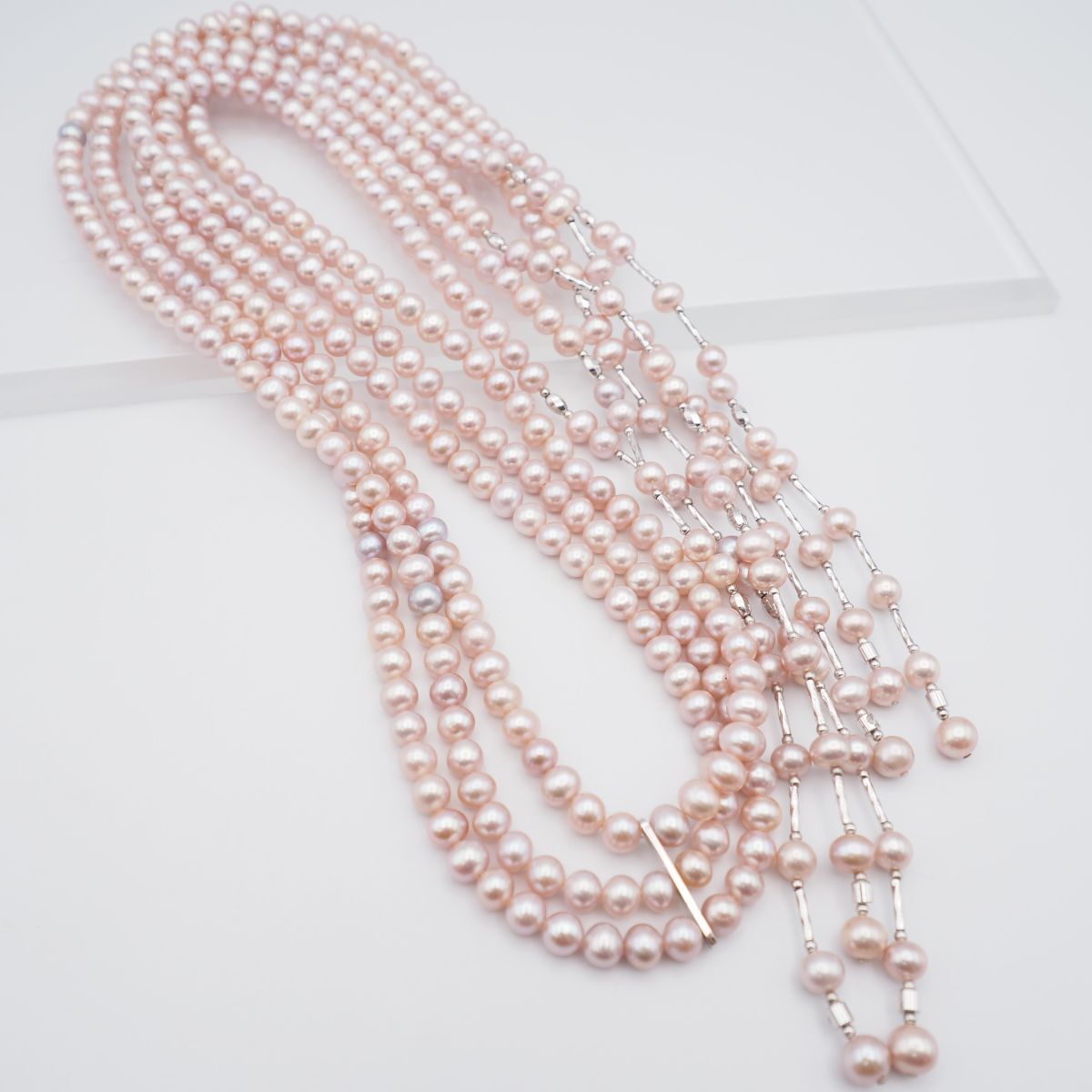 ピンクパールネックレス シルバー刻印あり 真珠5mm パール指輪2