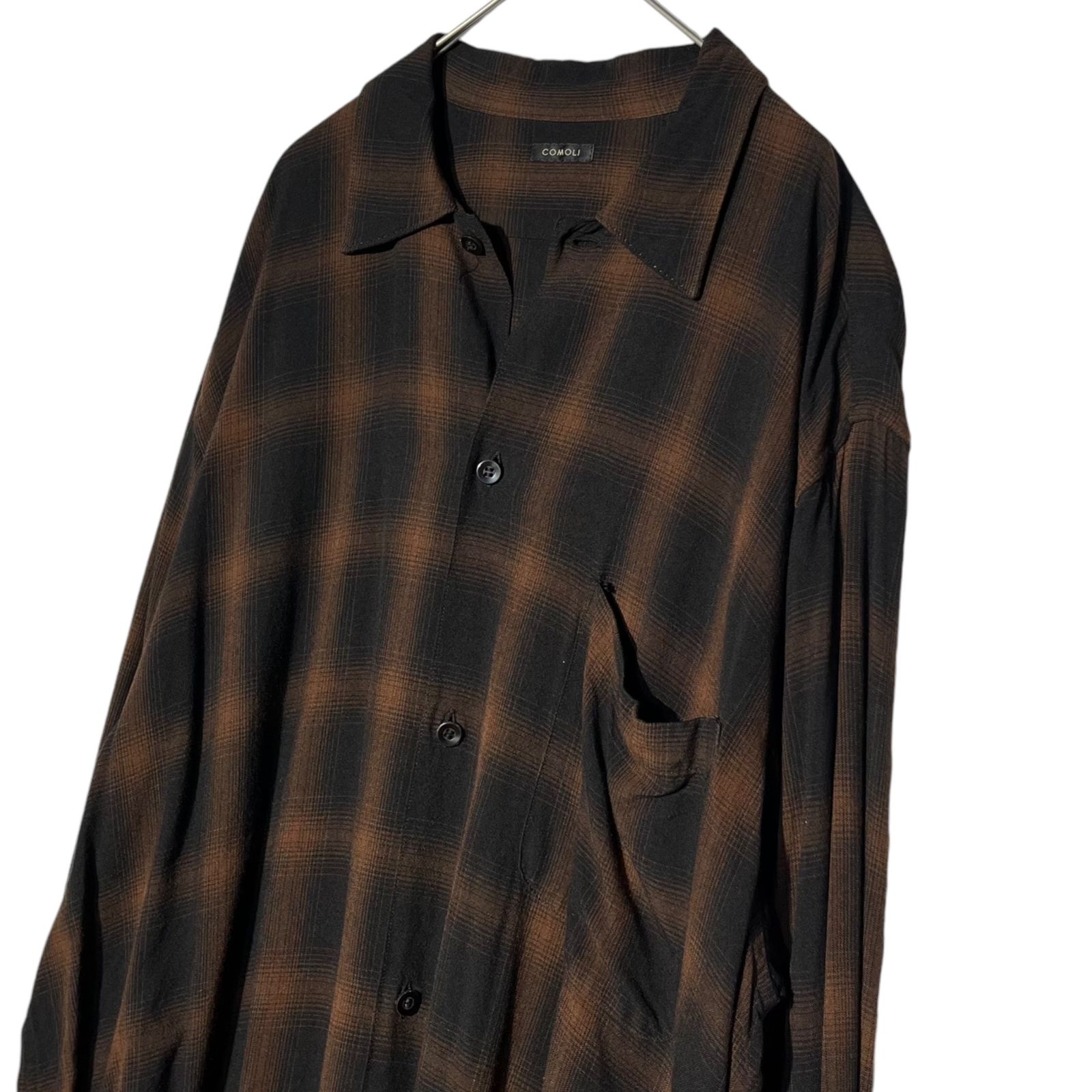 COMOLI(コモリ) 24SS Rayon collar open shirt (check) レーヨン 
