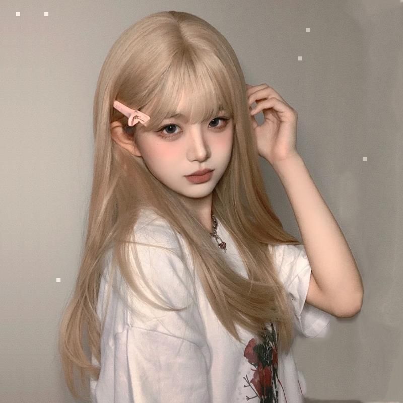 x【SHOPS】ロング ウィッグ 金髪 ミルクティー コスプレ ネット